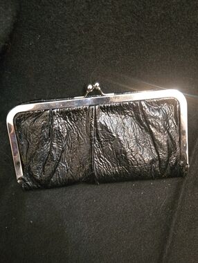 Big Buddha Black Textured Frame Clasp Clutch W Kiss. Lock